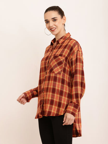 Polyester Full Sleeve with Elegant Brown Checked Shirt