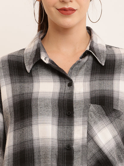 Polyester Full Sleeve with Elegant Black Checked Shirt