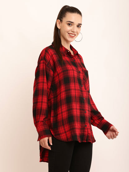 Polyester Full Sleeve with Elegant Red Checked Shirt