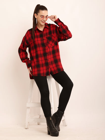 Polyester Full Sleeve with Elegant Red Checked Shirt