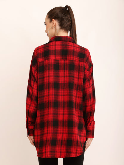 Polyester Full Sleeve with Elegant Red Checked Shirt