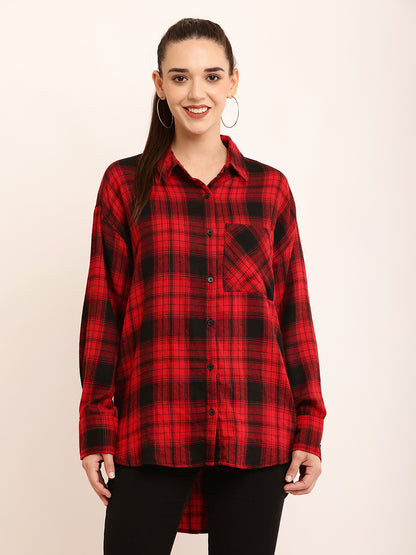 Polyester Full Sleeve with Elegant Red Checked Shirt