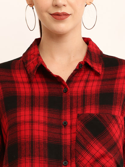 Polyester Full Sleeve with Elegant Red Checked Shirt