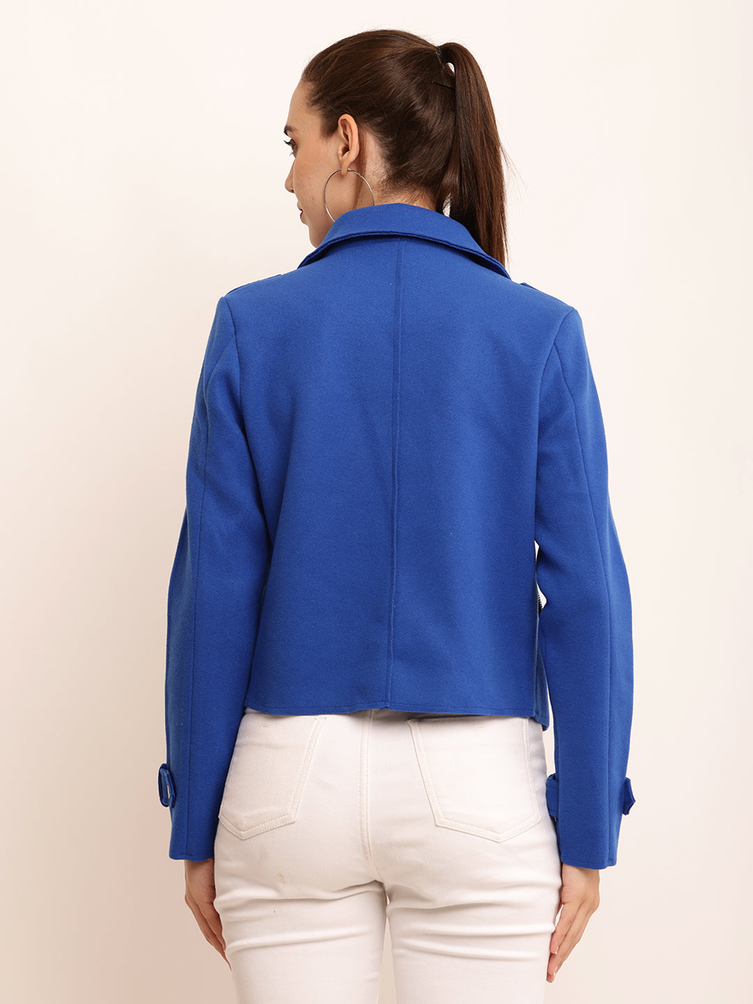 Cotton Full Sleeve with Lapel Collar Front Zipper Blue Jacket