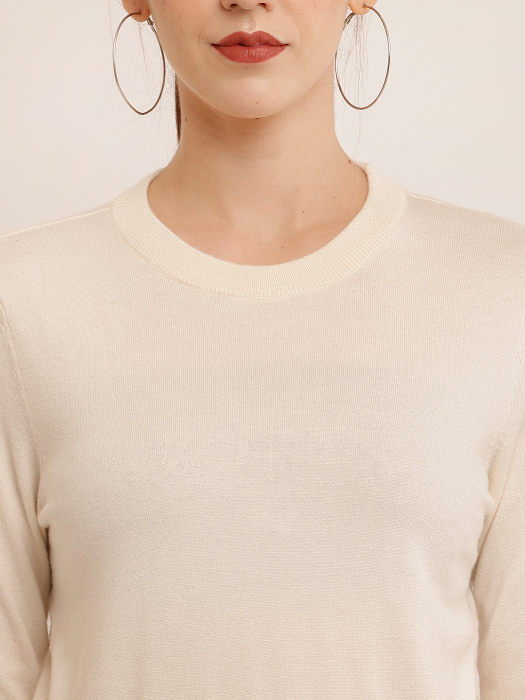 Viscose Full Sleeve with Round Neck Knitted Cream Top