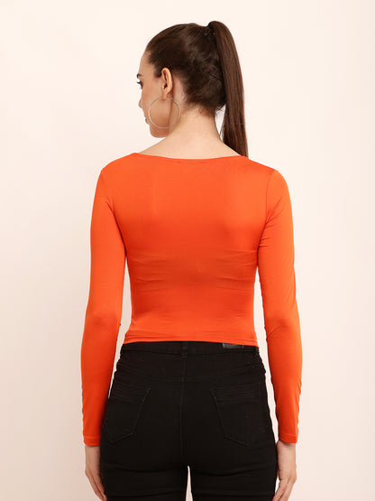 Viscose Full Sleeve with Square Neck Orange Top