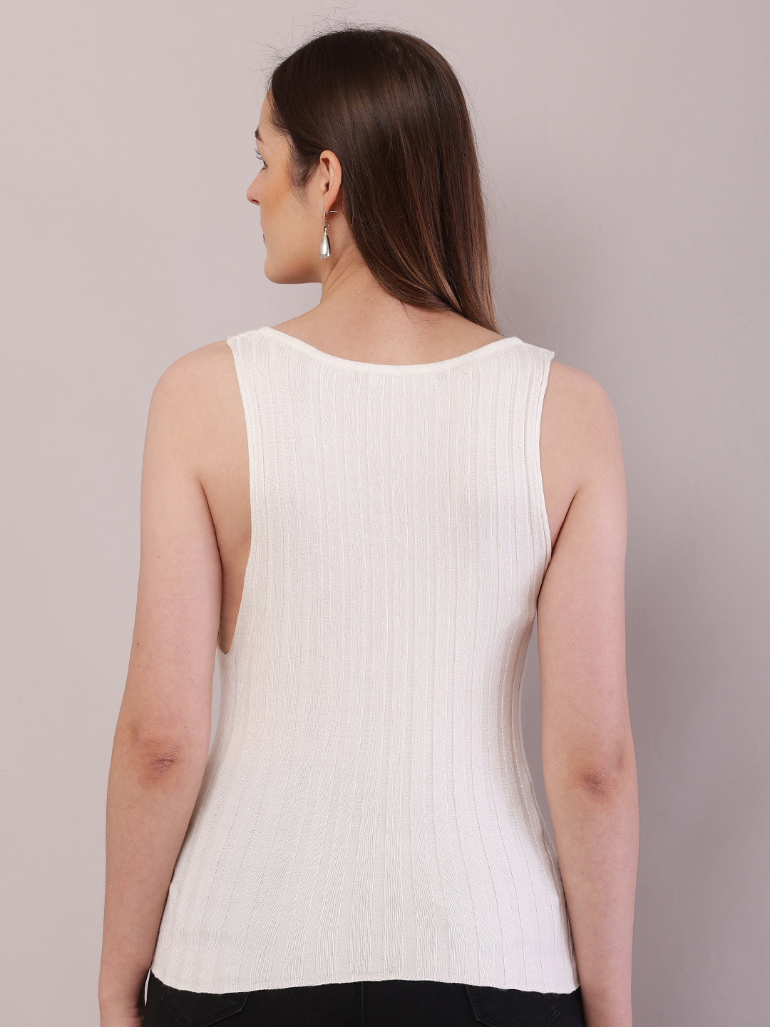 Viscose V-Neck with Maximum stretchable sleeveless White Crop Tank Top