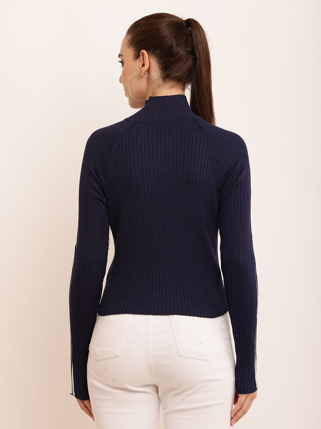 Viscose Full Sleeve with High-Neck Ribbed Dark Blue sweater