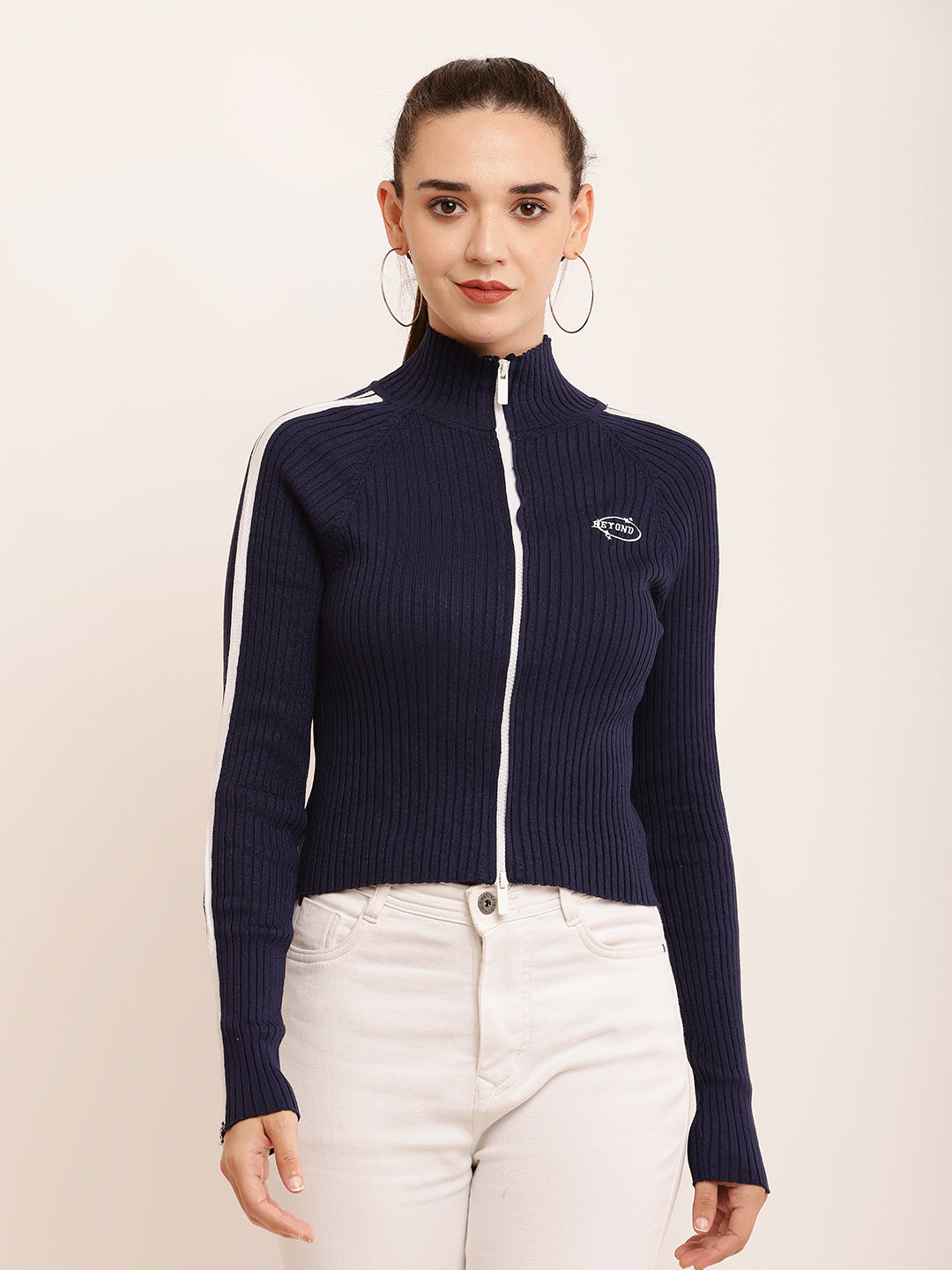 Viscose Full Sleeve with High-Neck Ribbed Dark Blue sweater