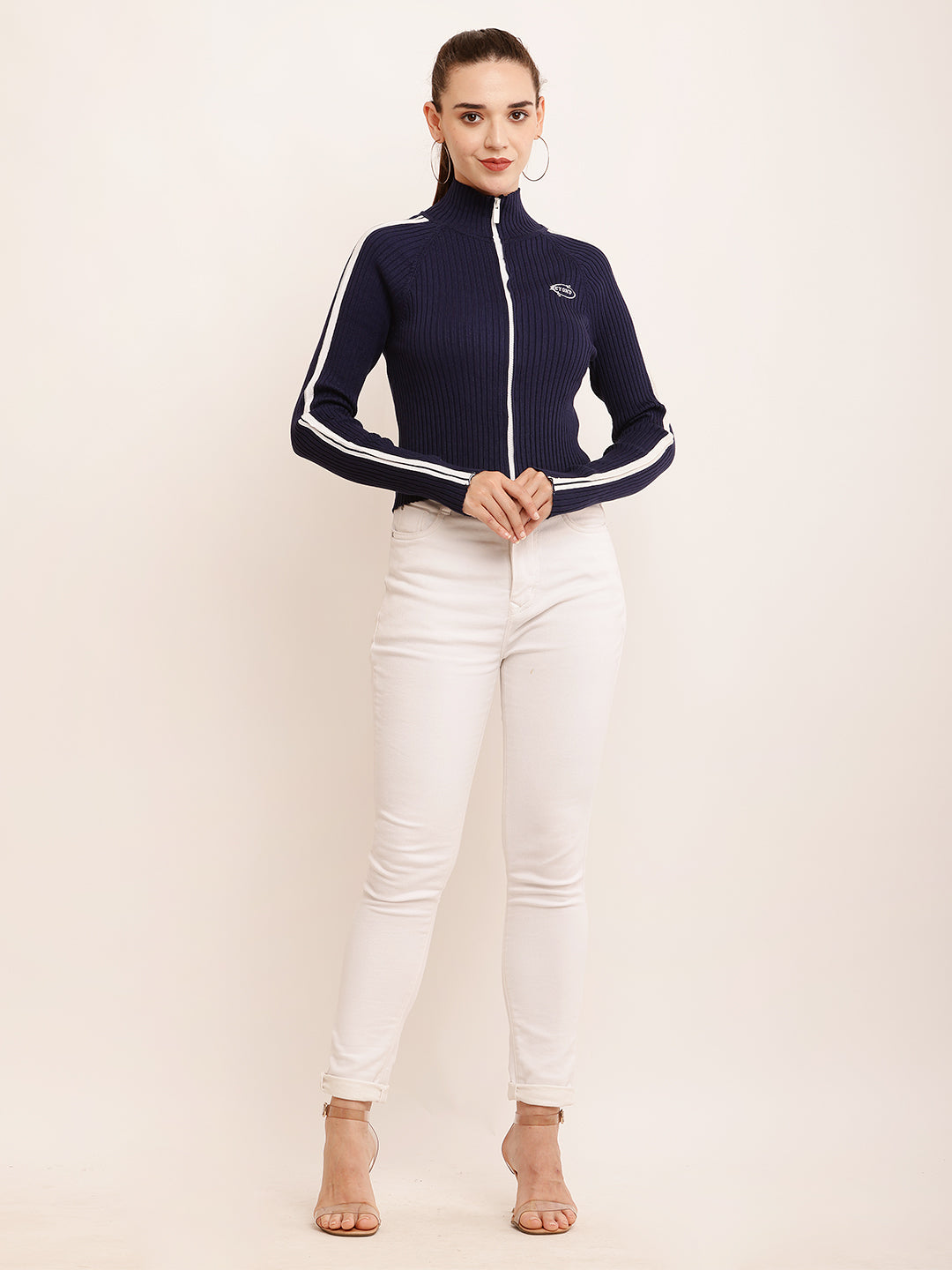 Viscose Full Sleeve with High-Neck Ribbed Dark Blue sweater