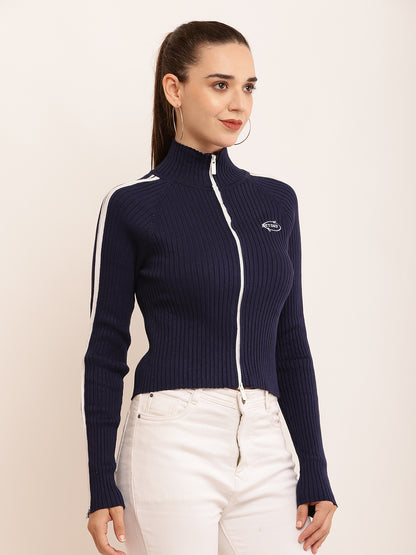 Viscose Full Sleeve with High-Neck Ribbed Dark Blue sweater