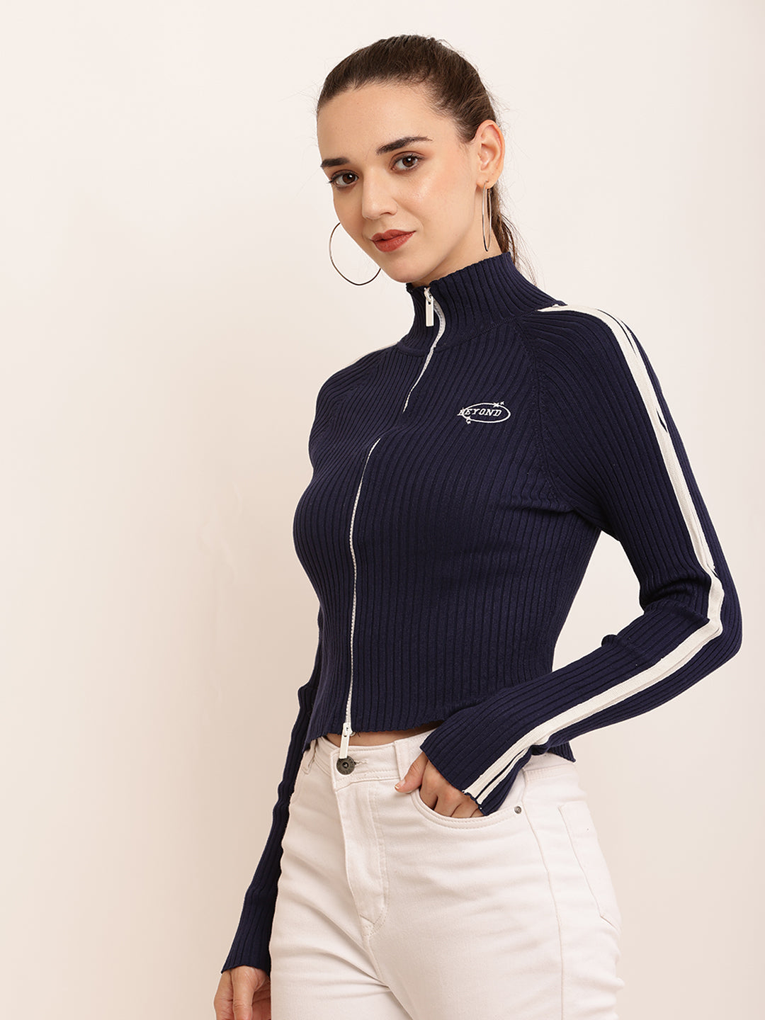 Viscose Full Sleeve with High-Neck Ribbed Dark Blue sweater