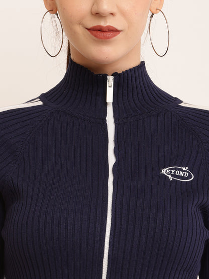 Viscose Full Sleeve with High-Neck Ribbed Dark Blue sweater