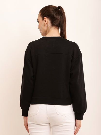 Cotton Round Neck with Full Sleeve Black Sweater