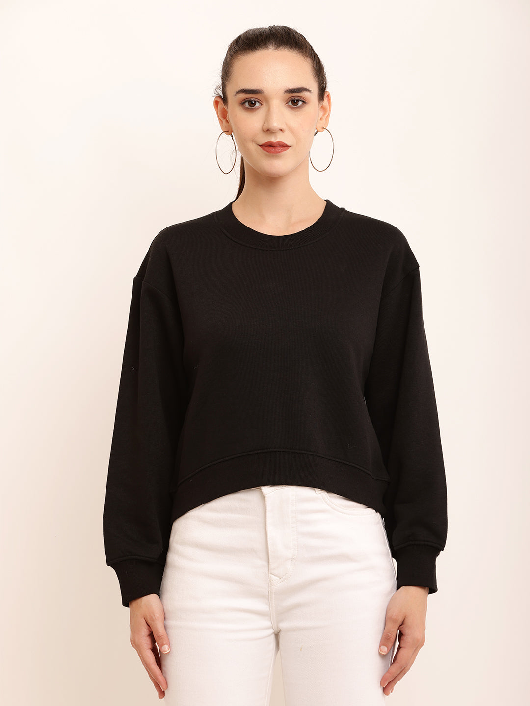 Cotton Round Neck with Full Sleeve Black Sweater