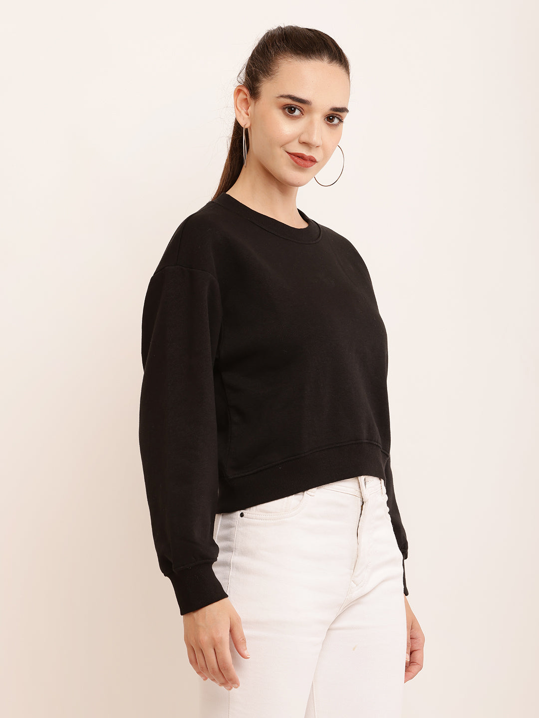 Cotton Round Neck with Full Sleeve Black Sweater