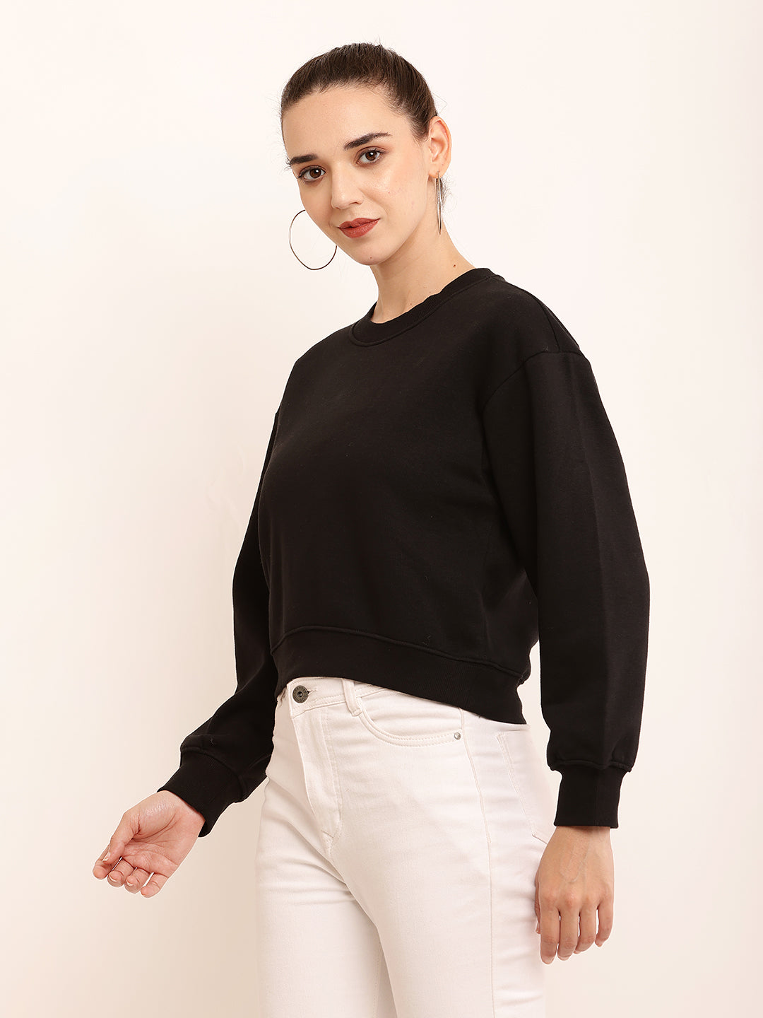 Cotton Round Neck with Full Sleeve Black Sweater