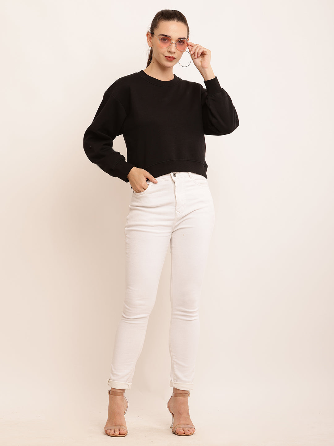 Cotton Round Neck with Full Sleeve Black Sweater