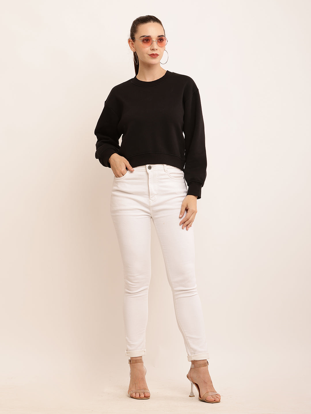 Cotton Round Neck with Full Sleeve Black Sweater