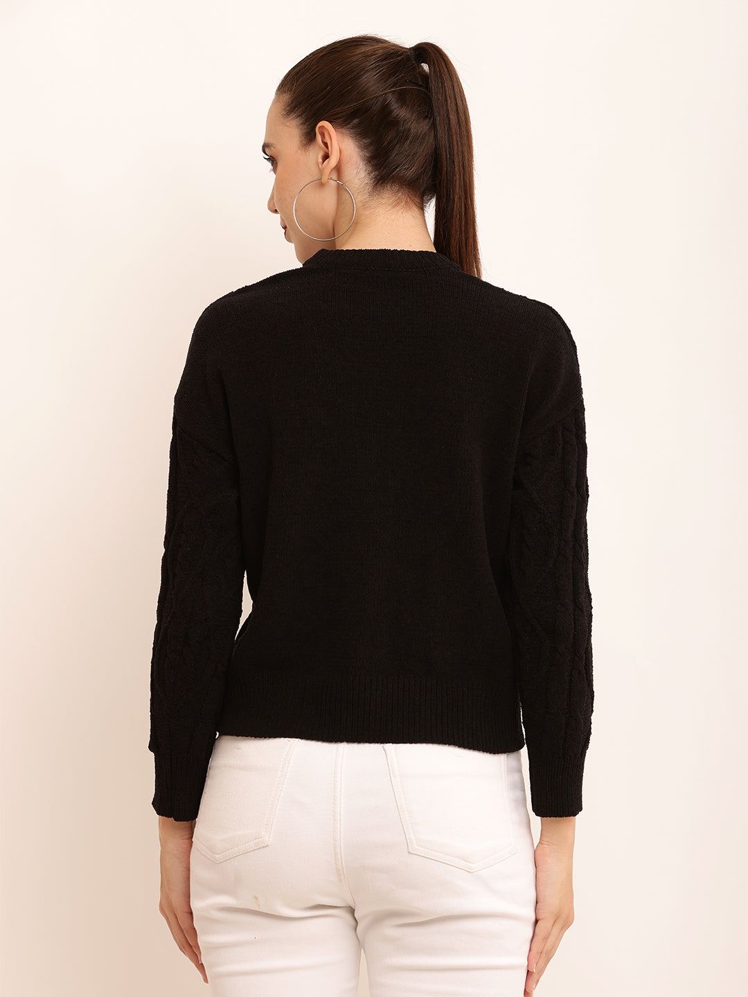 Viscose Full Sleeve with Round Neck cable knit Black sweater