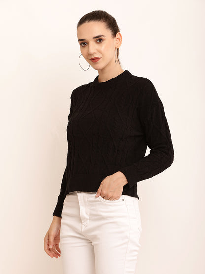 Viscose Full Sleeve with Round Neck cable knit Black sweater