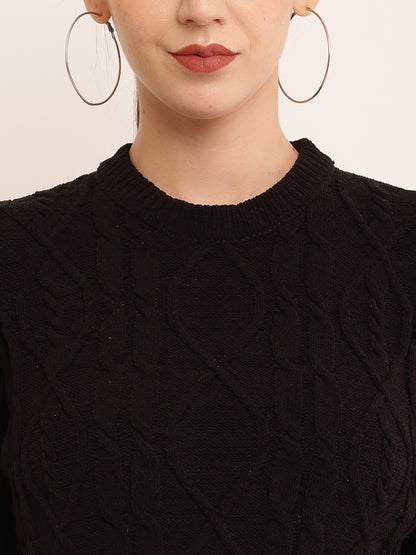 Viscose Full Sleeve with Round Neck cable knit Black sweater