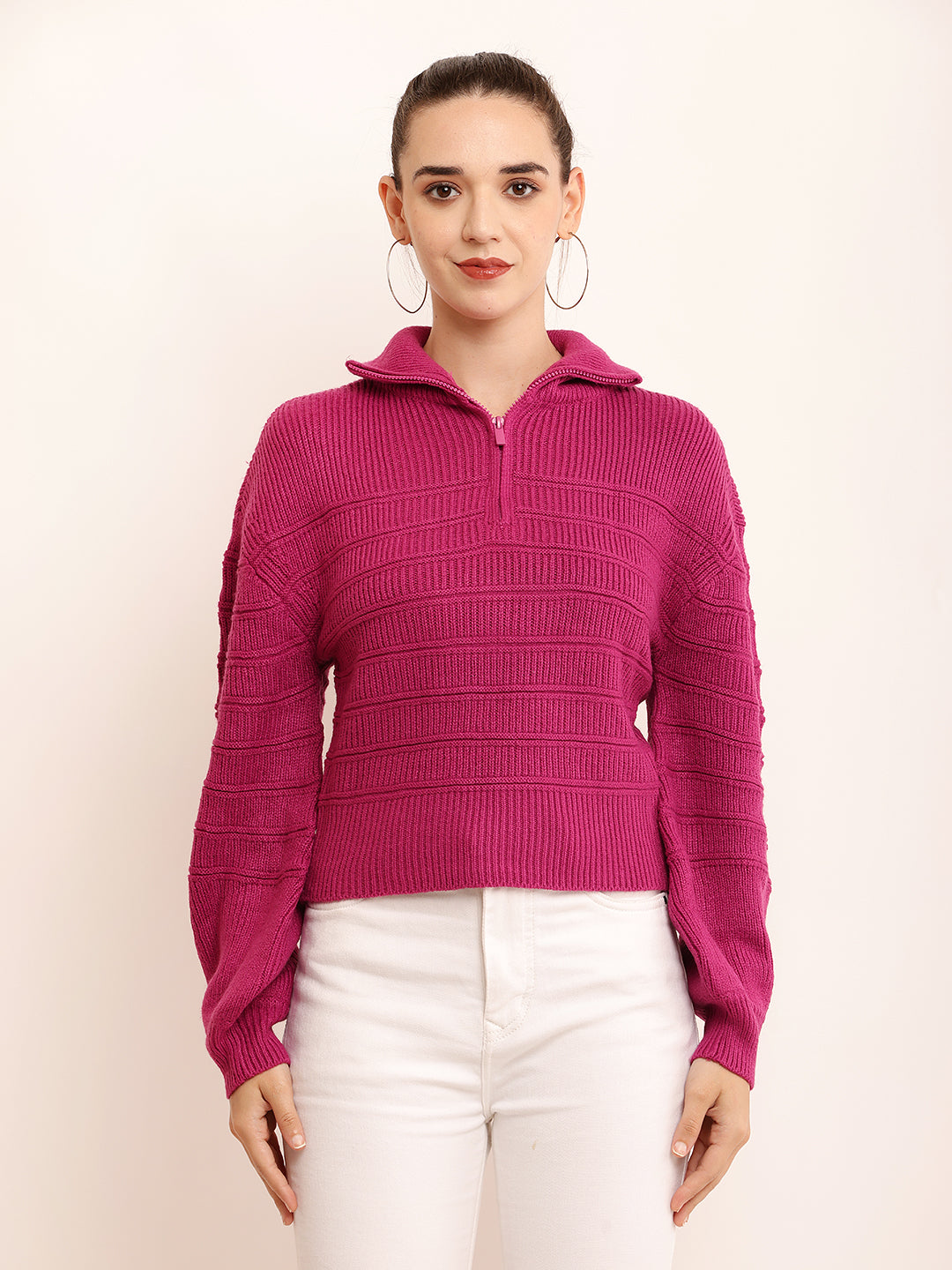 Acrylic Shirt Collar with Full Sleeve Dark Pink Sweatshirt