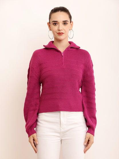 Acrylic Shirt Collar with Full Sleeve Dark Pink Sweatshirt