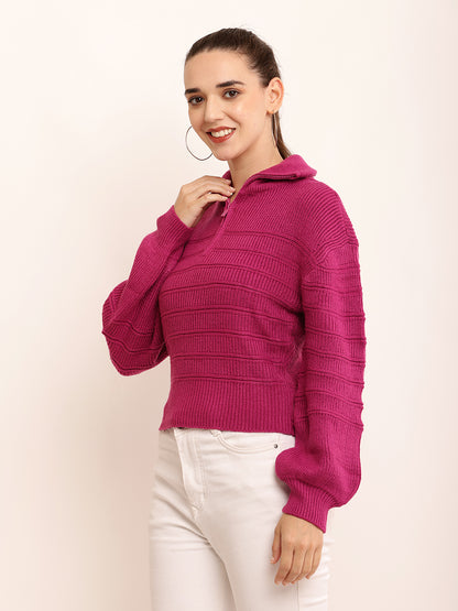 Acrylic Shirt Collar with Full Sleeve Dark Pink Sweatshirt