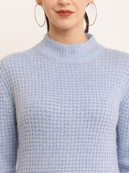 Acrylic Turtle Neck with Full Sleeve knitted Light Blue Sweater