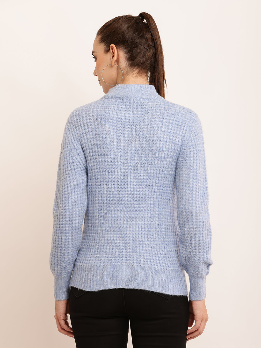 Acrylic Turtle Neck with Full Sleeve knitted Light Blue Sweater