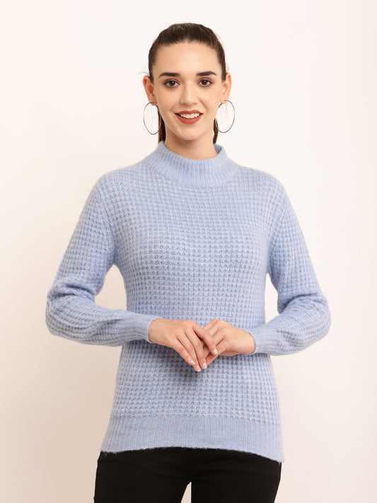 Acrylic Turtle Neck with Full Sleeve knitted Light Blue Sweater