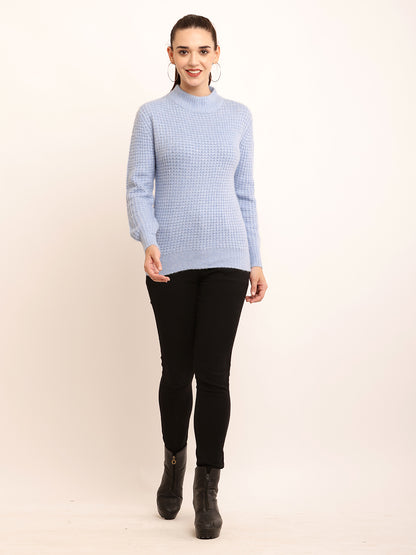 Acrylic Turtle Neck with Full Sleeve knitted Light Blue Sweater