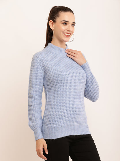 Acrylic Turtle Neck with Full Sleeve knitted Light Blue Sweater