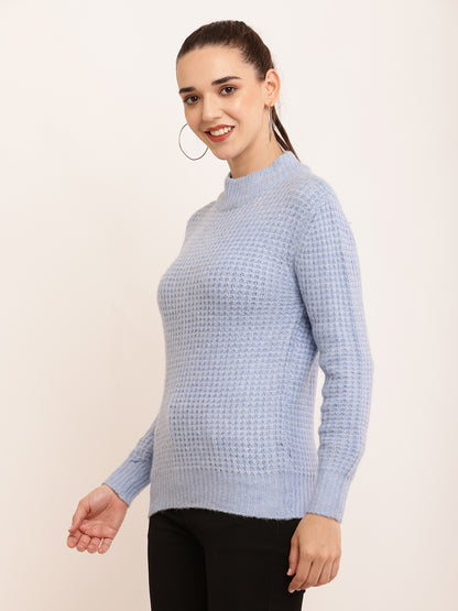 Acrylic Turtle Neck with Full Sleeve knitted Light Blue Sweater