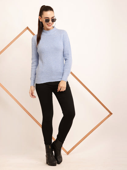 Acrylic Turtle Neck with Full Sleeve knitted Light Blue Sweater