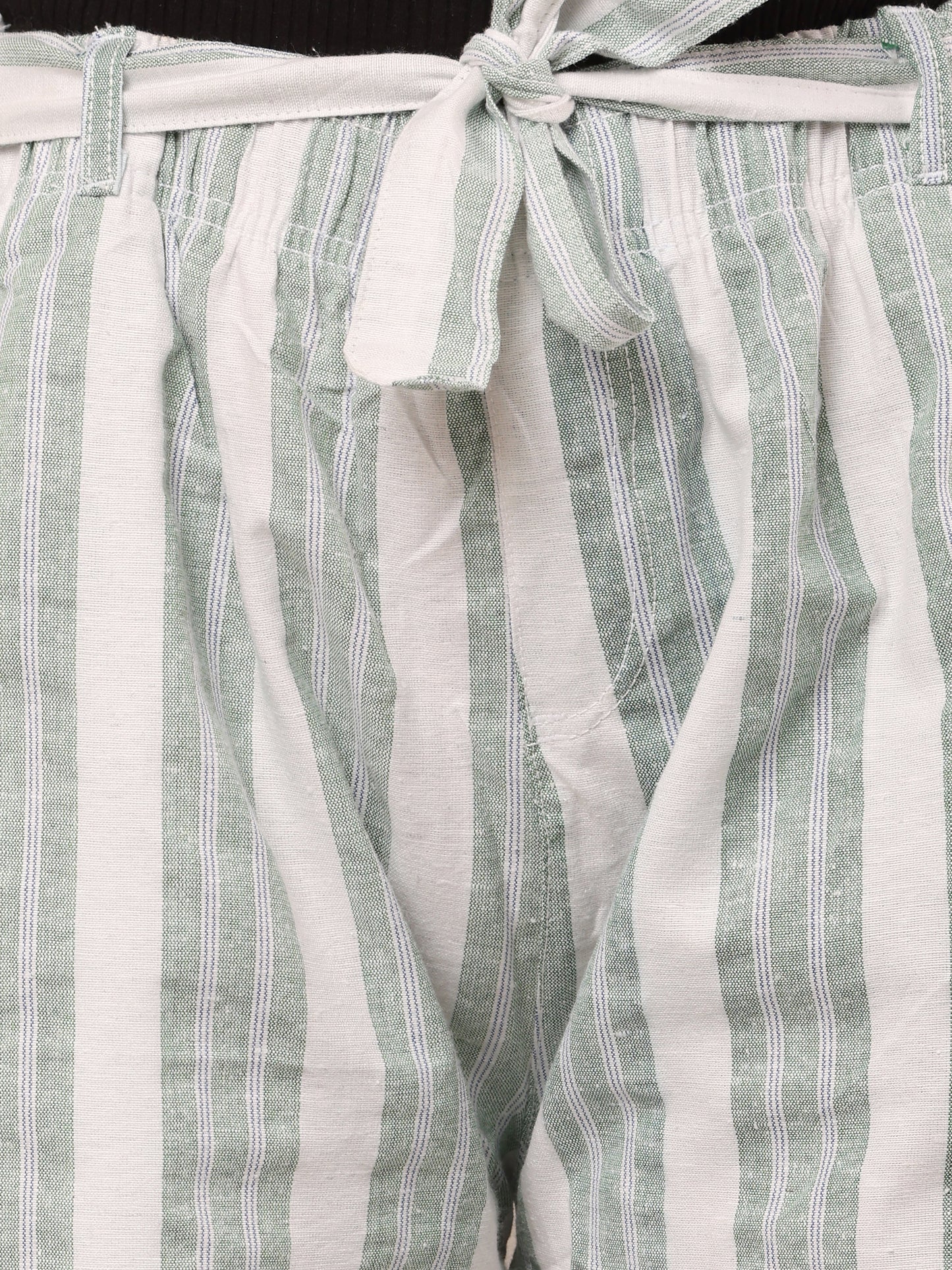 Cotton Green and White Striped Parallel Pants