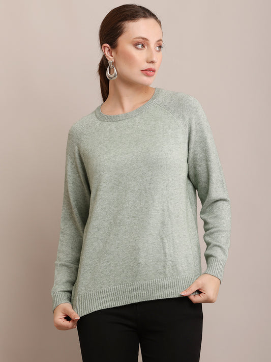 Polyester Full Sleeve with Round Neck Light Green Sweater