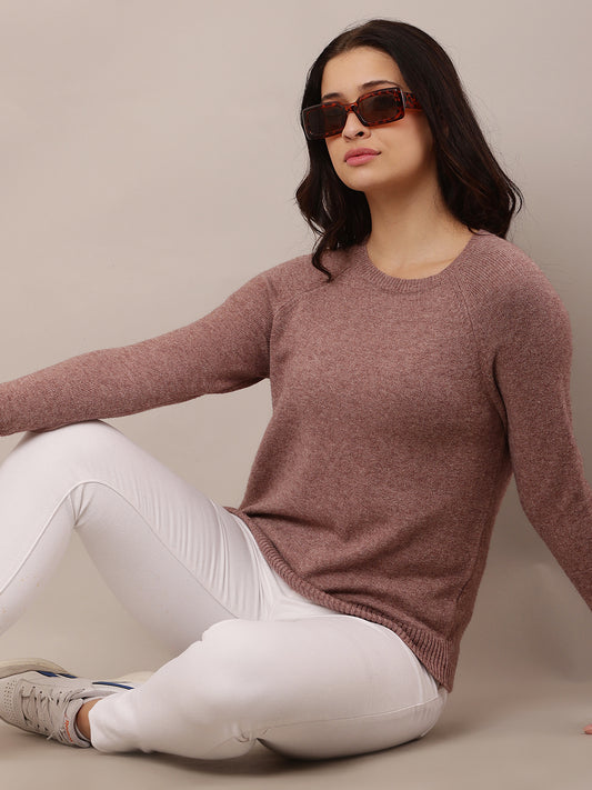 Polyester Full Sleeve with Round Neck Wine Sweater