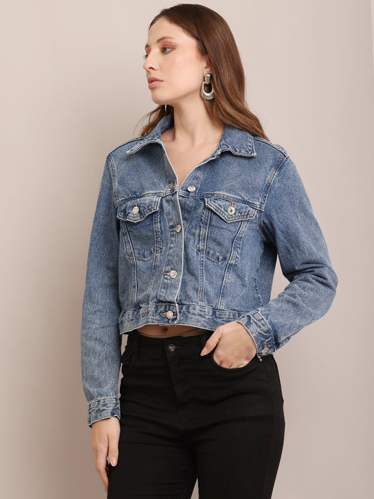 Denim Full Sleeve with Shirt Collar Regular fit Blue Jacket