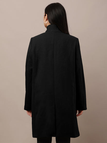 Polyester Full Sleeve with high Neck winter wears stylish Black Trench Coat