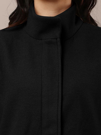 Polyester Full Sleeve with high Neck winter wears stylish Black Trench Coat