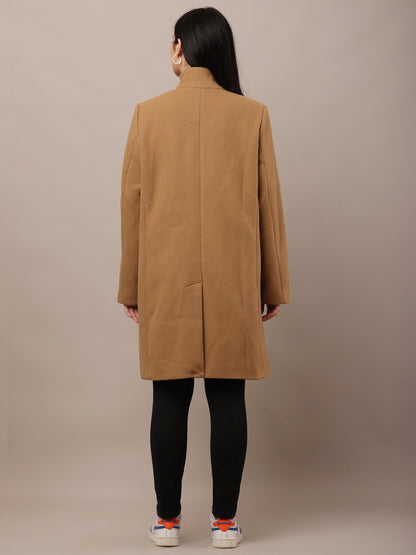 Polyester Full Sleeve with high Neck winter wears stylish Brown Trench Coat