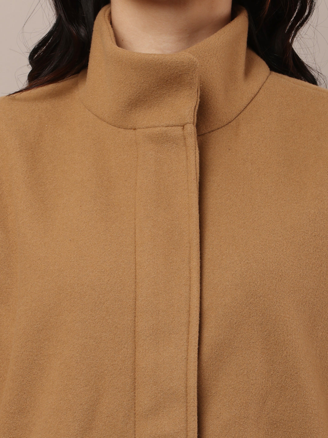 Polyester Full Sleeve with high Neck winter wears stylish Brown Trench Coat