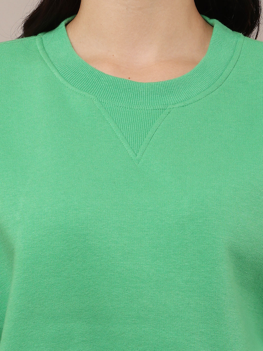 Cotton Full Sleeve with Round Neck Crop Green Sweatshirt