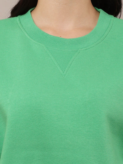 Cotton Full Sleeve with Round Neck Crop Green Sweatshirt