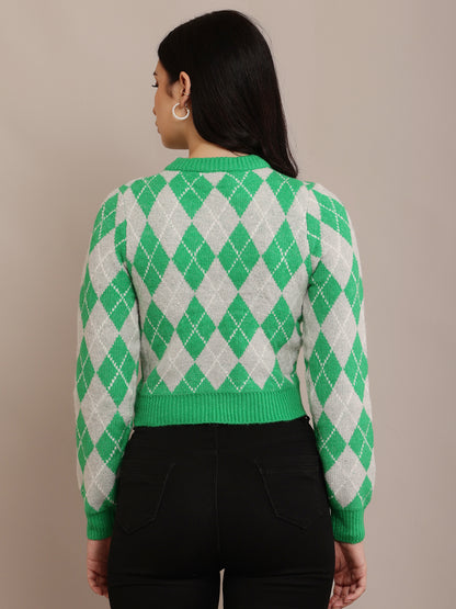 Acrylic Round Neck with Full Sleeve Green sweater