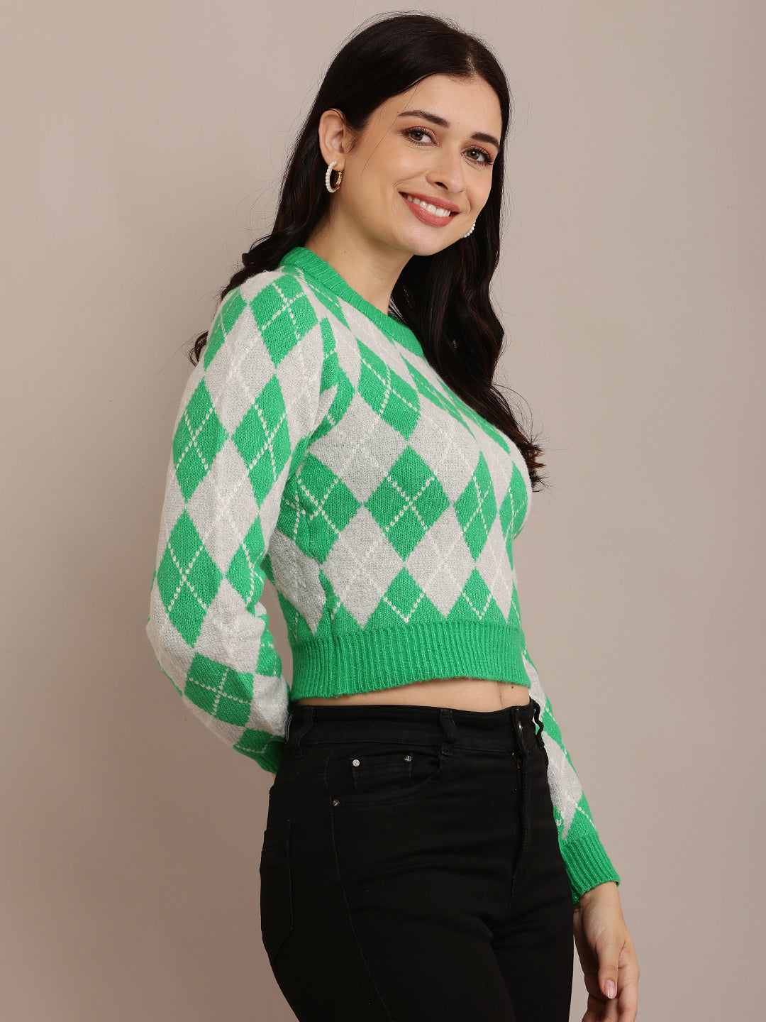 Acrylic Round Neck with Full Sleeve Green sweater