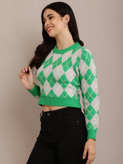 Acrylic Round Neck with Full Sleeve Green sweater