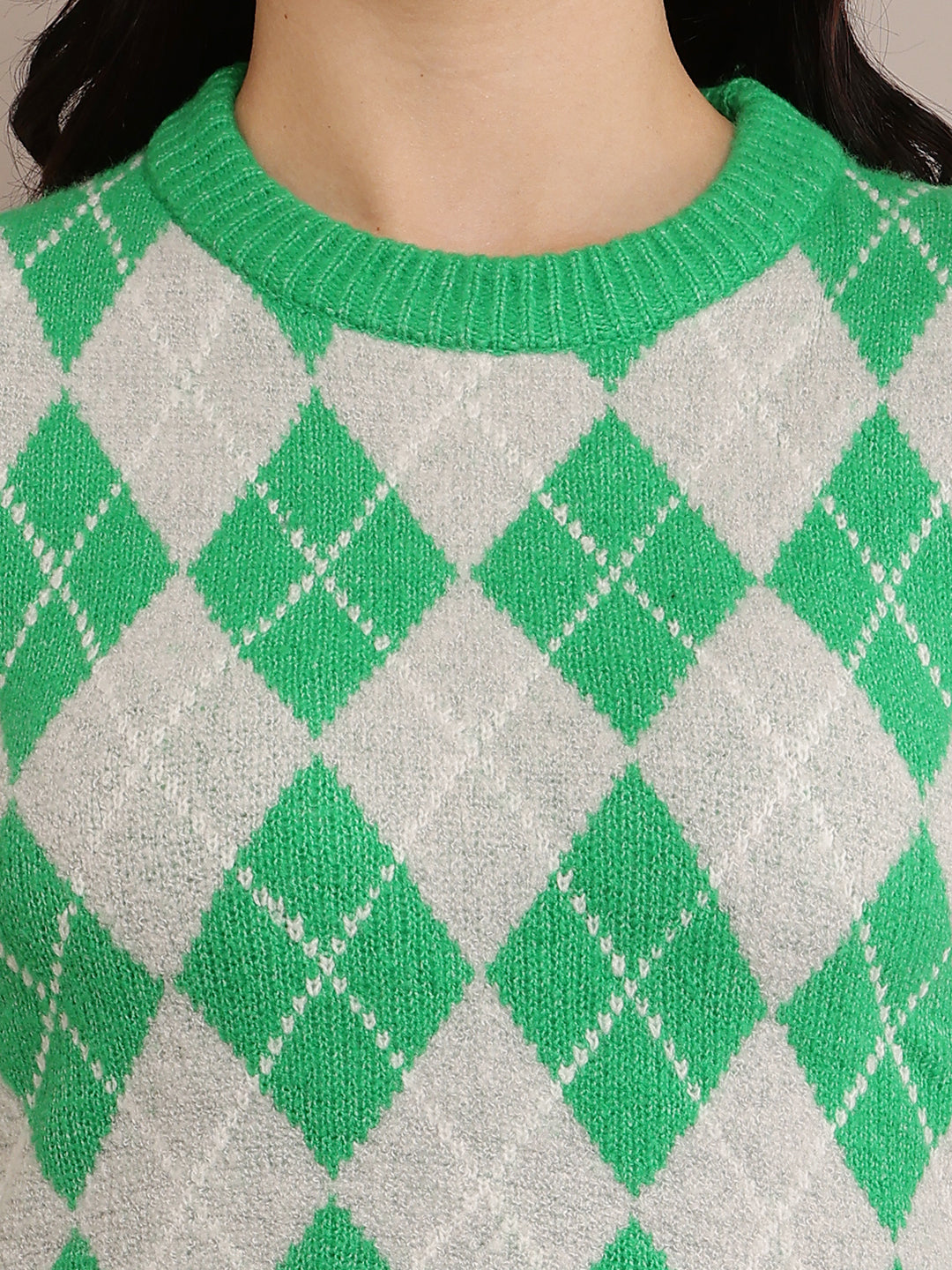 Acrylic Round Neck with Full Sleeve Green sweater